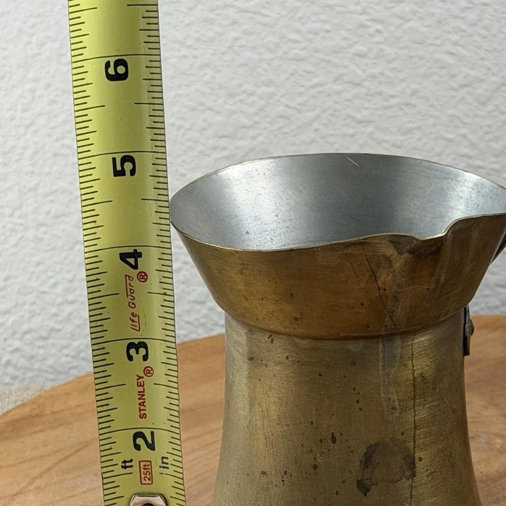 Antique Brass Cezve Turkish Coffee Pot Ibrik Size 5 Long Handle Tin Lined Patina